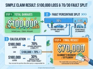 Infographic showing how Missouri comparative fault reduces a $100,000 settlement by 30% to $70,000.