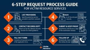 Five-step infographic showing how to request medical records in Missouri